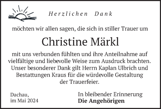 Todesanzeige von Christine Märkl von merkurtz