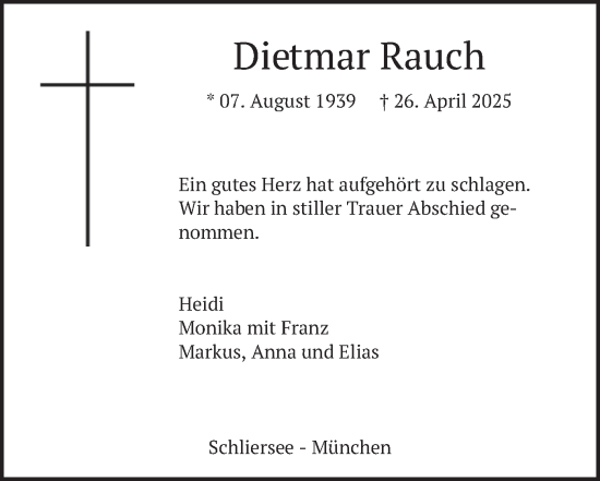 Todesanzeige von Dietmar Rauch von merkurtz