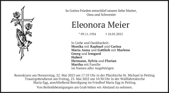 Todesanzeige von Eleonora Meier von merkurtz
