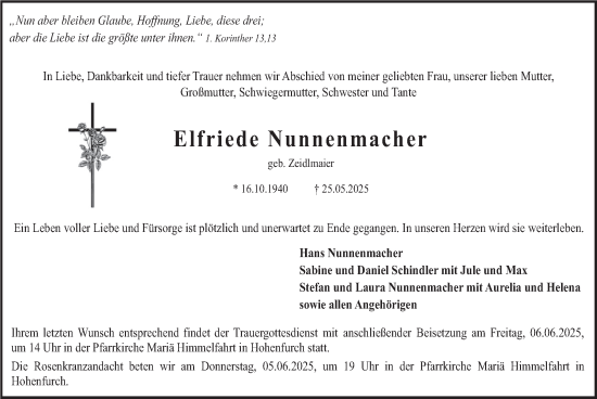 Todesanzeige von Elfriede Nunnenmacher von merkurtz