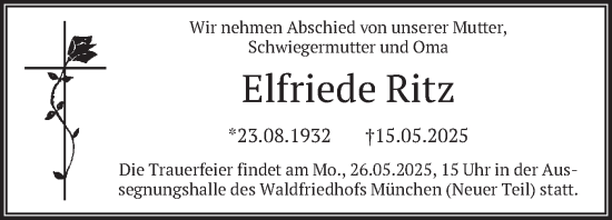 Todesanzeige von Elfriede Ritz von merkurtz