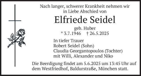 Todesanzeige von Elfriede Seidel von merkurtz