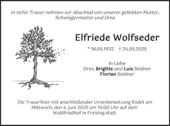 Todesanzeige von Elfriede Wolfseder von merkurtz