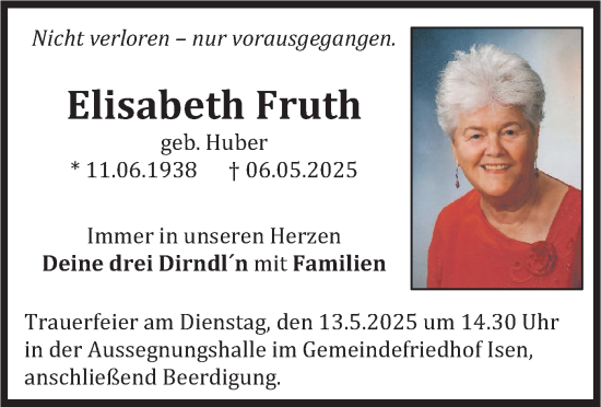 Todesanzeige von Elisabeth Fruth von merkurtz