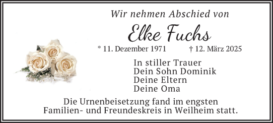 Todesanzeige von Elke Fuchs von merkurtz
