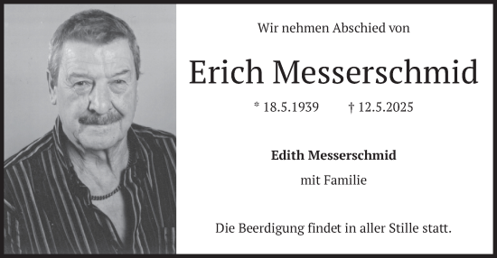 Todesanzeige von Erich Messerschmid von merkurtz