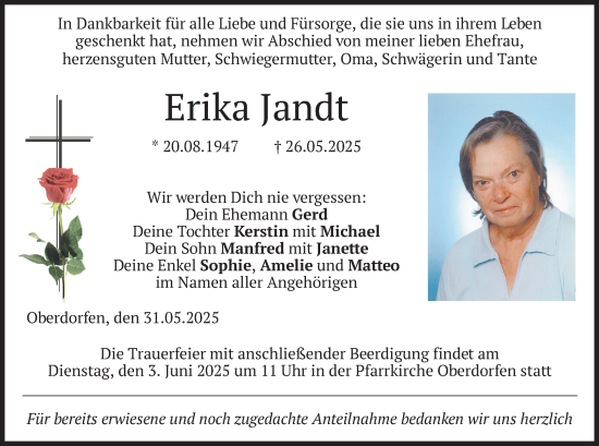 Todesanzeige von Erika Jandt von merkurtz