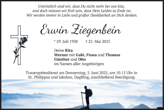 Todesanzeige von Erwin Ziegenbein von merkurtz