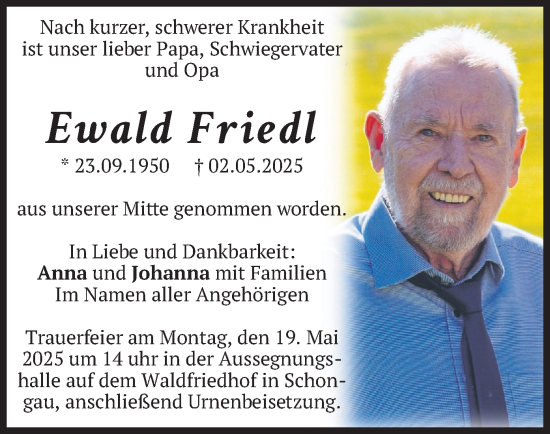 Todesanzeige von Ewald Friedl von merkurtz