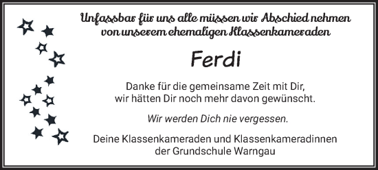 Todesanzeige von Ferdi  von merkurtz