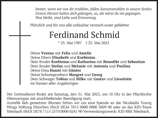 Todesanzeige von Ferdinand Schmid von merkurtz