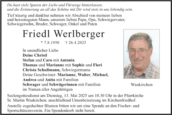 Todesanzeige von Friedl Werlberger von merkurtz