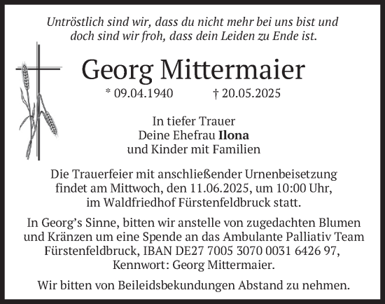 Todesanzeige von Georg Mittermaier von merkurtz