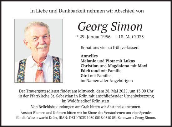 Todesanzeige von Georg Simon von merkurtz