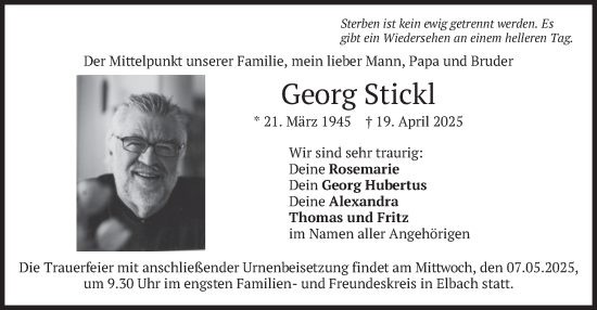Todesanzeige von Georg Stickl von merkurtz