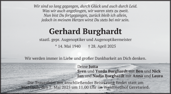 Todesanzeige von Gerhard Burghardt von merkurtz