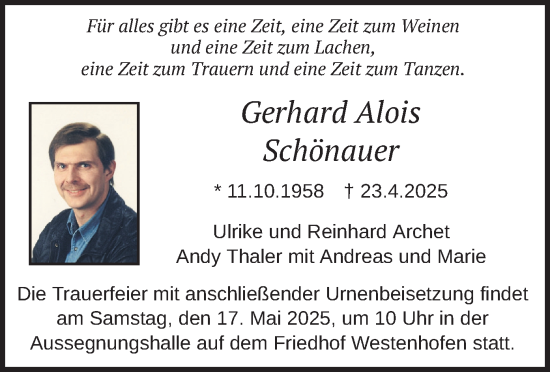 Todesanzeige von Gerhard Alois Schönauer von merkurtz
