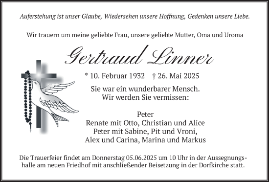 Todesanzeige von Gertraud Linner von merkurtz