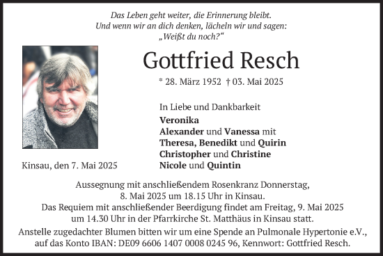 Todesanzeige von Gottfried Resch von merkurtz