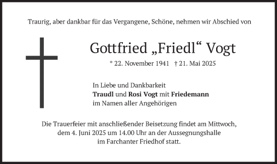 Todesanzeige von Gottfried Vogt von merkurtz