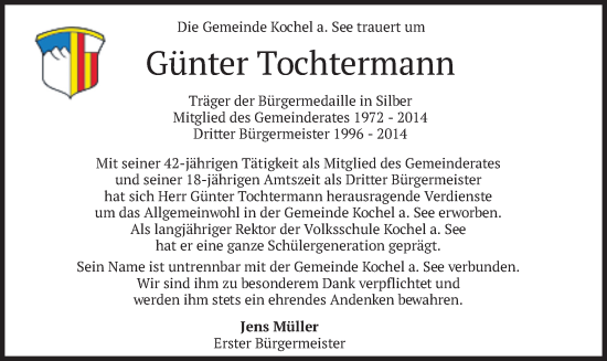 Todesanzeige von Günter Tochtermann von merkurtz