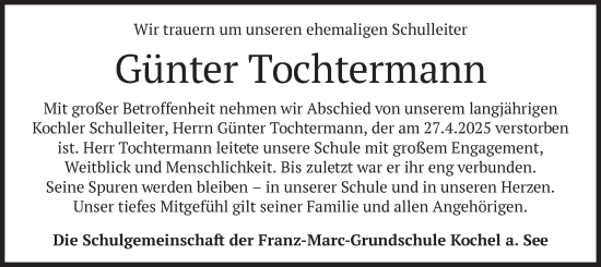 Todesanzeige von Günter Tochtermann von merkurtz