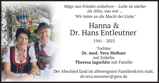 Todesanzeige von Hanna und Hans Entleutner von merkurtz