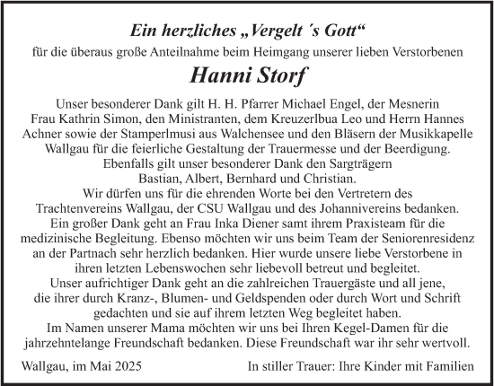 Todesanzeige von Hanni Storf von merkurtz