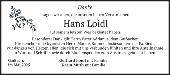 Todesanzeige von Hans Loidl von merkurtz