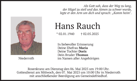 Todesanzeige von Hans Rauch von merkurtz