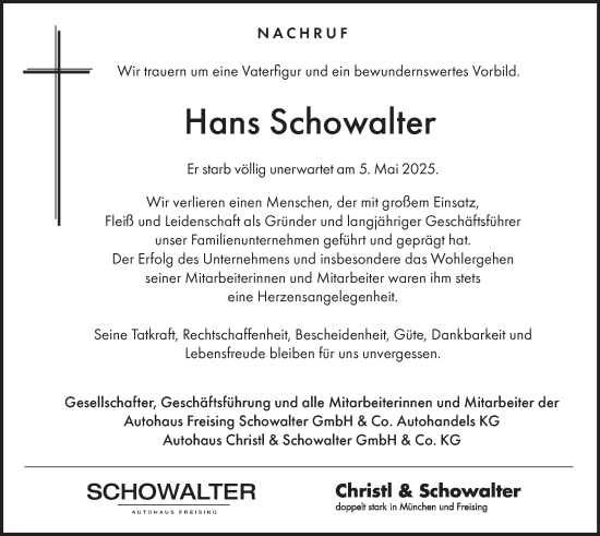 Todesanzeige von Hans Schowalter von merkurtz