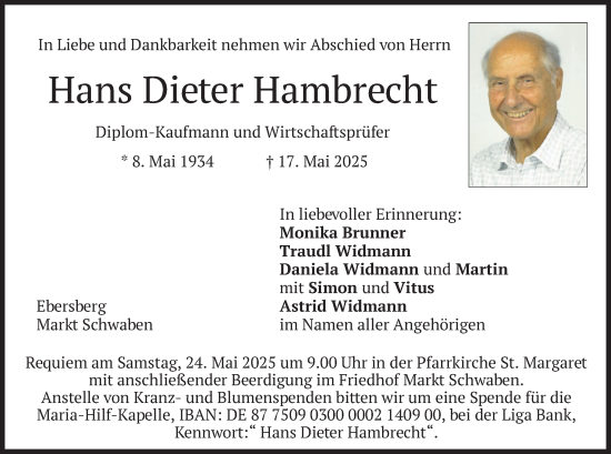 Todesanzeige von Hans Dieter Hambrecht von merkurtz