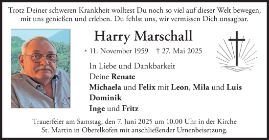 Todesanzeige von Harry Marschall von merkurtz