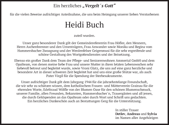 Todesanzeige von Heidi Buch von merkurtz