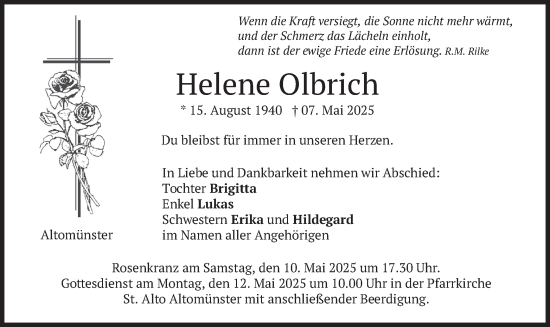Todesanzeige von Helene Olbrich von merkurtz