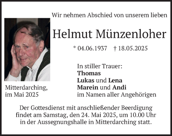 Todesanzeige von Helmut Münzenloher von merkurtz