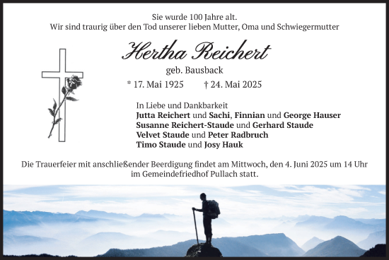 Todesanzeige von Hertha Reichert von merkurtz