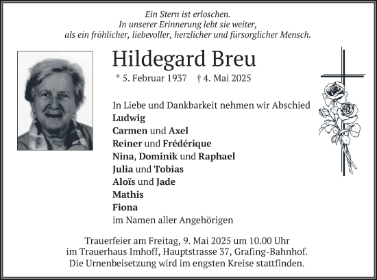 Todesanzeige von Hildegard Breu von merkurtz