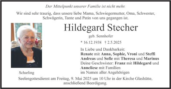 Todesanzeige von Hildegard Stecher von merkurtz