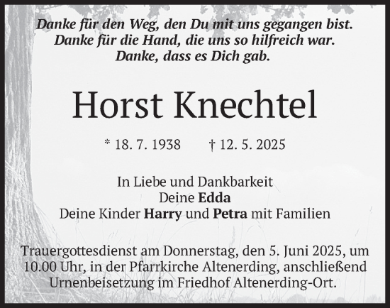 Todesanzeige von Horst Knechtel von merkurtz