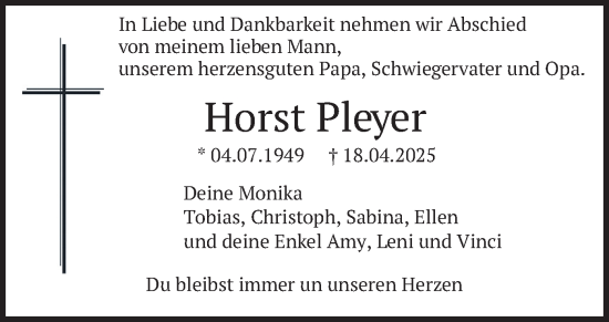 Todesanzeige von Horst Pleyer von merkurtz