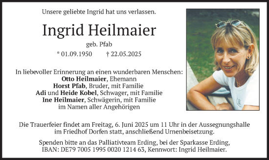 Todesanzeige von Ingrid Heilmaier von merkurtz
