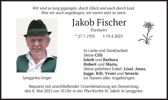 Todesanzeige von Jakob Fischer von merkurtz