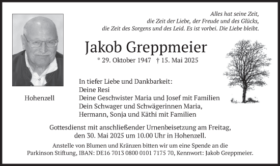 Todesanzeige von Jakob Greppmeier von merkurtz
