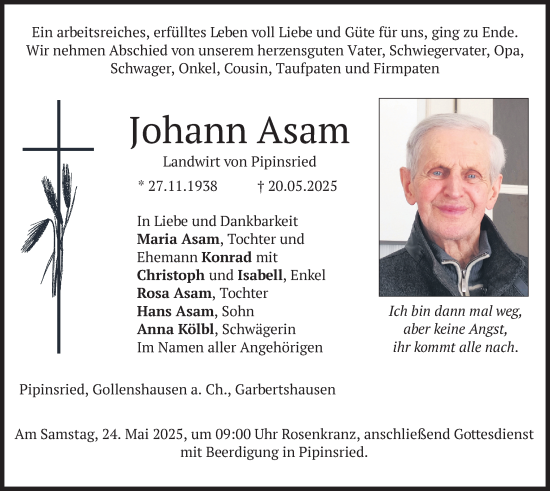 Todesanzeige von Johann Asam von merkurtz