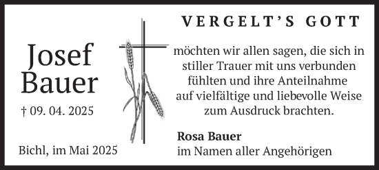 Todesanzeige von Josef Bauer von merkurtz