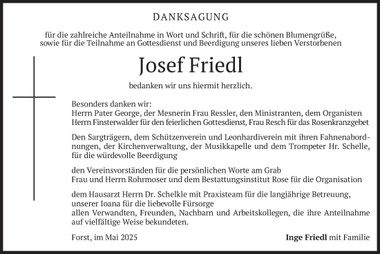 Todesanzeige von Josef Friedl von merkurtz