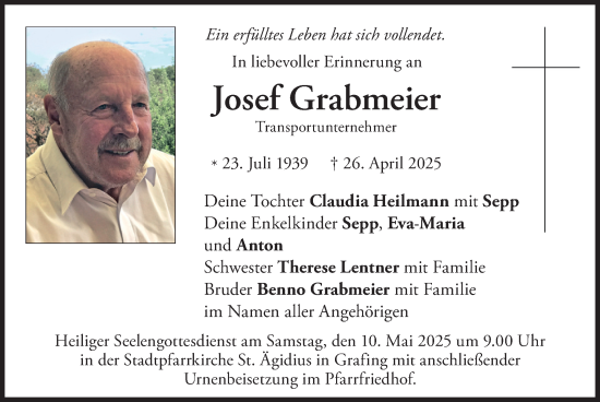 Todesanzeige von Josef Grabmeier von merkurtz