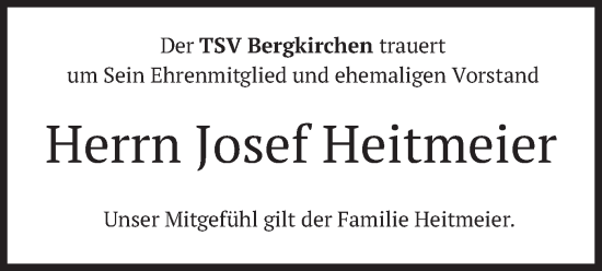 Todesanzeige von Josef Heitmeier von merkurtz