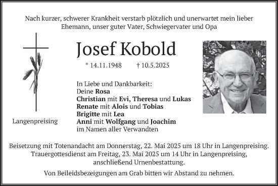 Todesanzeige von Josef Kobold von merkurtz